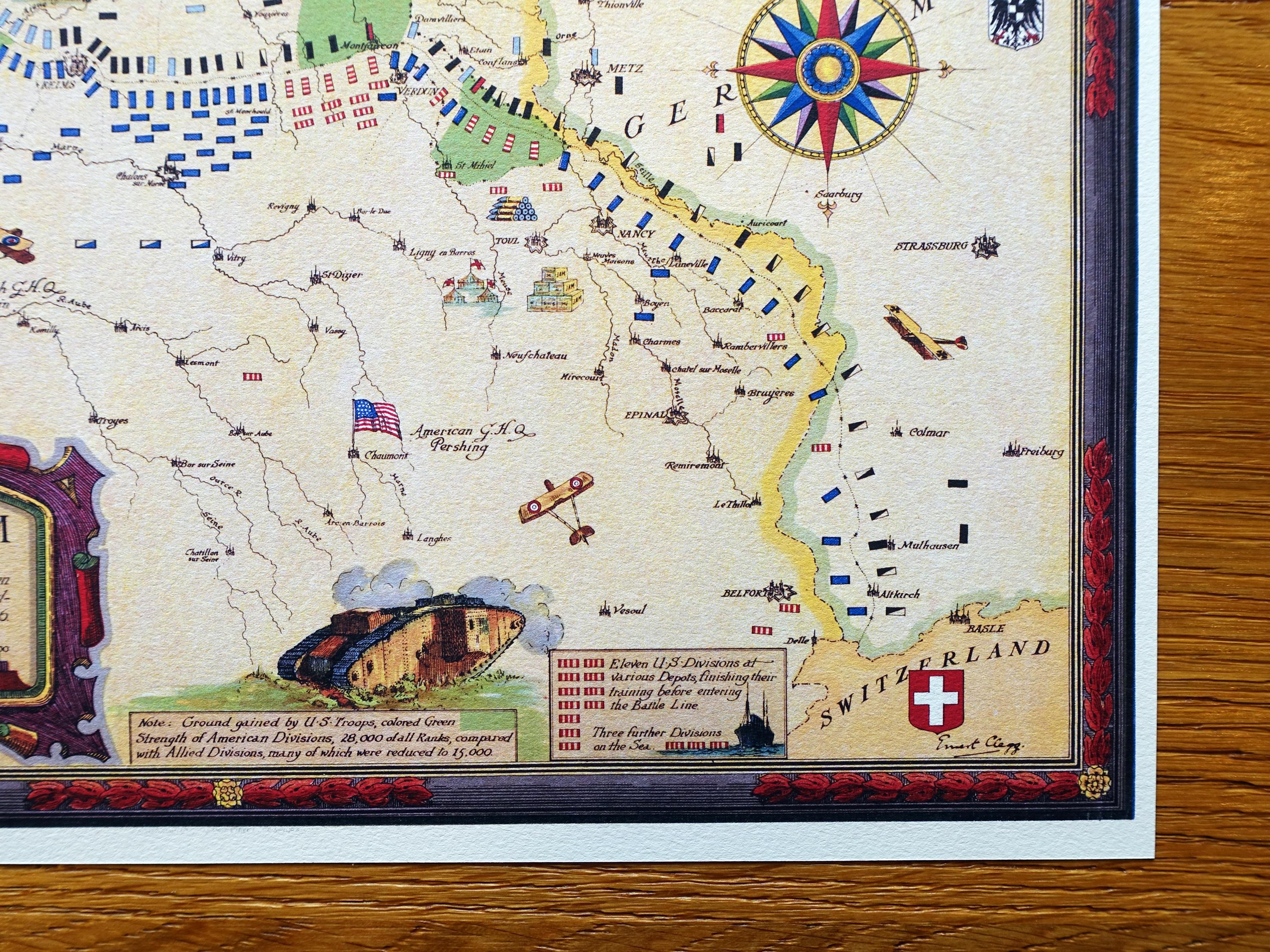 1918 年の第一次世界大戦の戦場地図。驚くほど詳細で、注目に値する