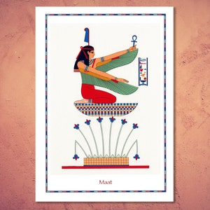 Maat, diosa egipcia del orden, la armonía, la verdad y la justicia. Impresión de bellas artes de una litografía del siglo XIX. Una buena diosa para tener a tu lado. imagen 2