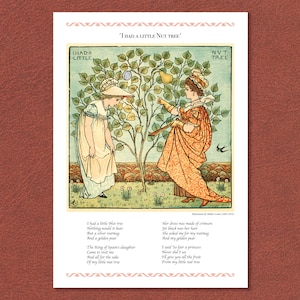 Poesia stampa: 'Ho avuto un piccolo albero di noce.' Una delle filastrocche più amate, forse su Caterina d'Aragona. Su carta da acquerello.