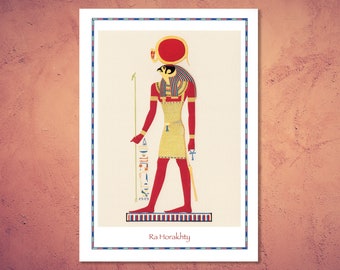 Egyptian god print. Great god, Ra Horakhty. Giclée print faithfully restored from a 19th c. lithograph. Based on a 3,000 year-old original.
