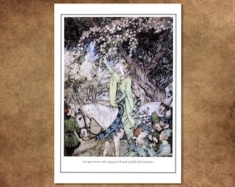 Rackham’s 'Queen Guenever goes a' Maying' from ‘The Romance of King Arthur.’ Giclée print of the original bookplate.