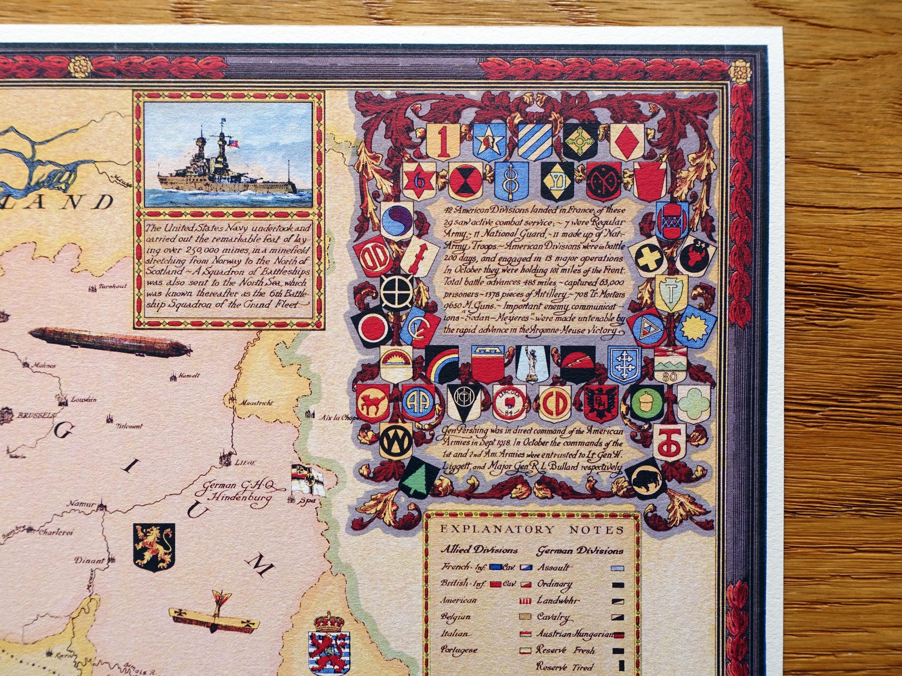 1918 年の第一次世界大戦の戦場地図。驚くほど詳細で、注目に値する