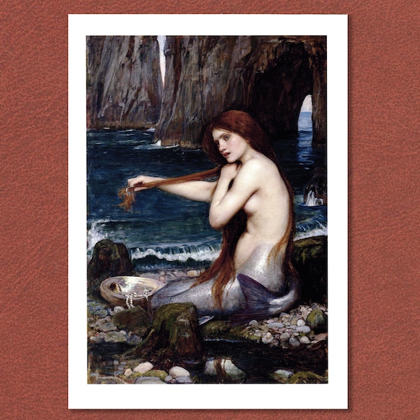 Peinture préraphaélite par John William Waterhouse 1900. 'Mermaid.' Reproduction Giclée d'une peinture exotique, inspirée de Tennyson.