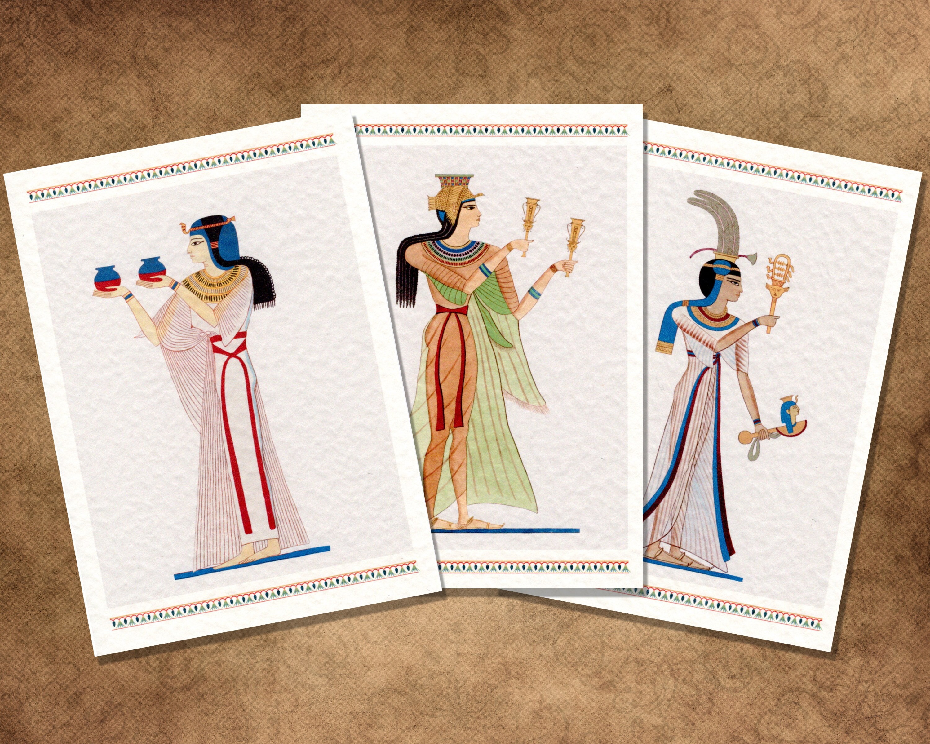 Edle Damen des alten Ägypten. 3 Mini-Drucke, je 10 x 16,5 cm auf 300 g/m²  gehämmertem Karton. Von originalen Lithographien des 19.Jahrhunderts. -  Etsy Österreich, image size:3000x2400