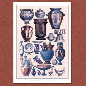 Grecian urns. Gorgeous print first engraved in 1894, now restored to original colour values. So classical, it&#39;s perfect for modern walls.