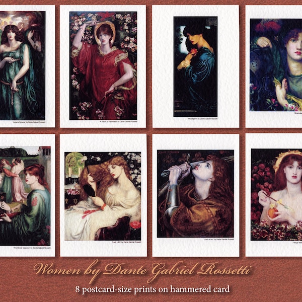 Pre-Raphaelite art by Dante Gabriel Rossetti. 8 postcard size giclée prints on 300 gsm hammered card. Sensuous, evocative, haunting.