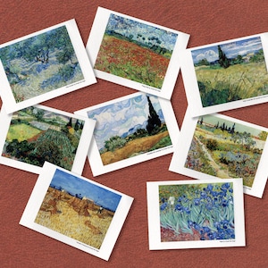 Van Gogh-miniprints. 8 reproducties op ansichtkaart (A6) van enkele van zijn beroemdste werken. Op speciale 250 gsm getextureerde kunstkaart.