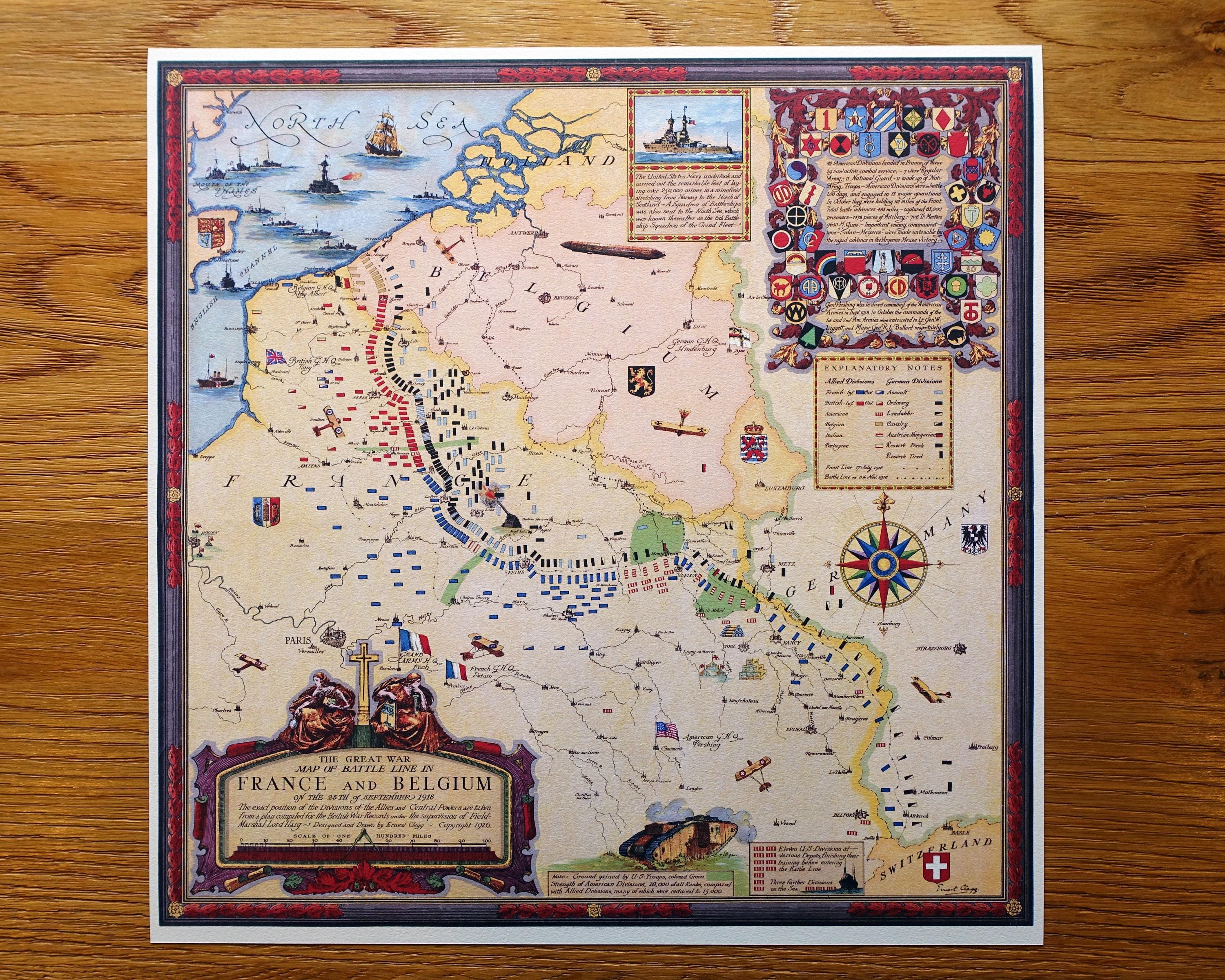 1918 年の第一次世界大戦の戦場地図。驚くほど詳細で、注目に値する