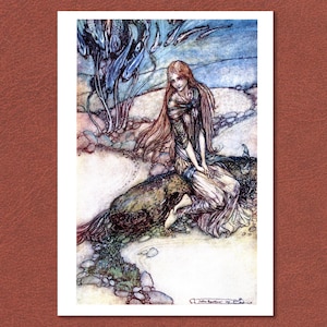Undine below the Crystal Vault by Arthur Rackham. Water Nymph. Famous Fairy tales. Fine art print from original bookplate.  Magical.