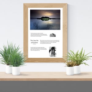 Stampa di poesia: 'The Lake Isle of Innisfree'. Famosa poesia romantica di WB Yeats. Splendida stampa giclée su carta per acquerello testurizzata.