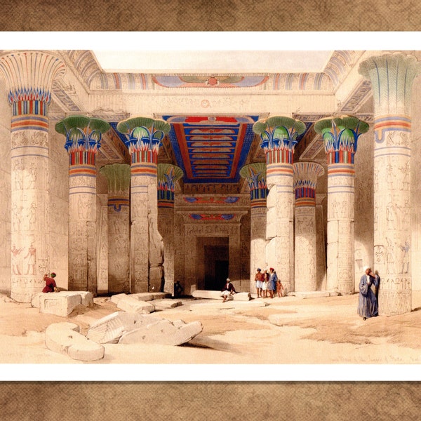 David Roberts print: Temple of Isis by famous 19th C. artist.  Originally painted 1839. Stunning giclée Egyptian wall art.