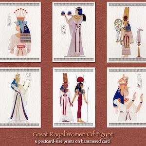 Art égyptien : impressions au format carte postale. Grandes femmes royales d'Egypte. 4 x 5,8 pouces chacun, sur carte au feutre de 250 g/m². Idéal pour encadrer ou offrir.