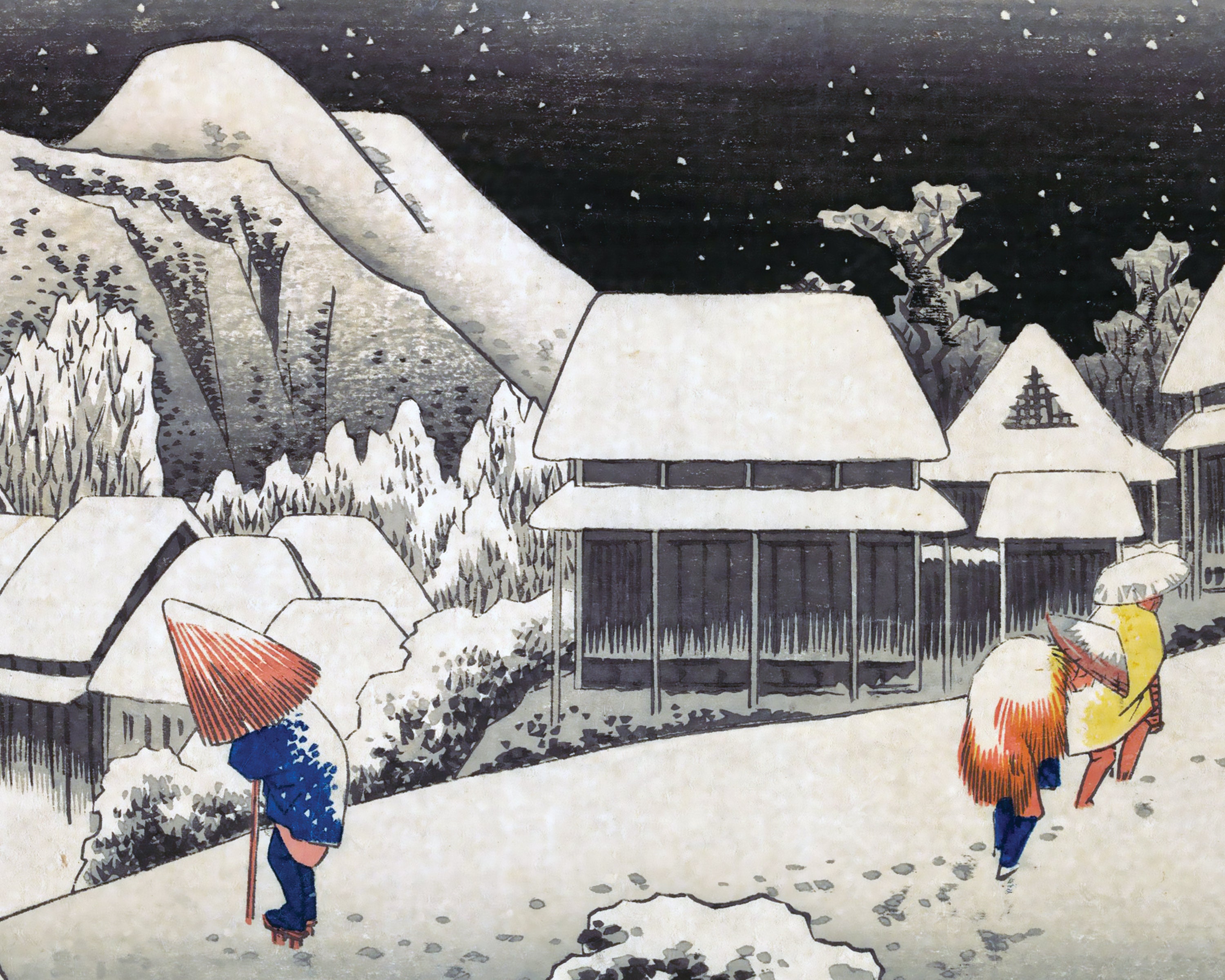 Japanese Wall Art: Winter Scene 'snow at Kanbara' by Utagawa