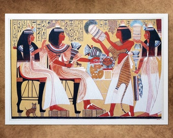 Ancient Egypt family life: Children offering to their parents. Fine art print from 1930s painting. Stunning art of Egypt. Contemporary vibe.