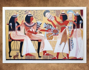 Ancient Egypt family life: Children offering to their parents. Fine art print from 1930s painting. Stunning art of Egypt. Contemporary vibe.