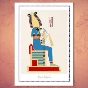 Egyptian god Ptah-Sokari, hawk-headed creator god. Inspirational force for craftsmen & creativity. Unique, eclectic wall art.