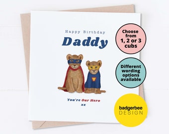Daddy Birthday Card UK, Super Hero Card, Happy Birthday Super Daddy, Super Dad, Superhero Card from Son, Daughter, My Hero Card, Lion Cubs