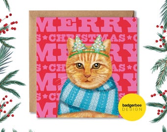 Ginger Tabby Cat Christmas Card, Christmas Card for cat lover, Christmas Card from the cat, Ginger Tabby cat owner