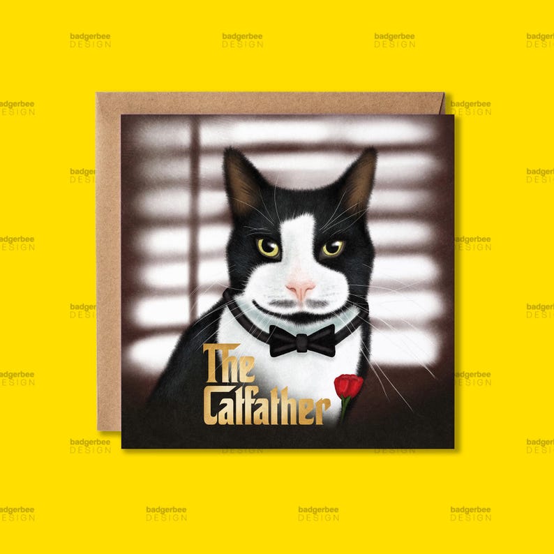 Funny Fathers Day Card, Father's Day Card from the Cat, Pun Fathers Day Card, Cat Dad Father's Day Card, Tuxedo Cat Fathers Day Card for Dad bild 1