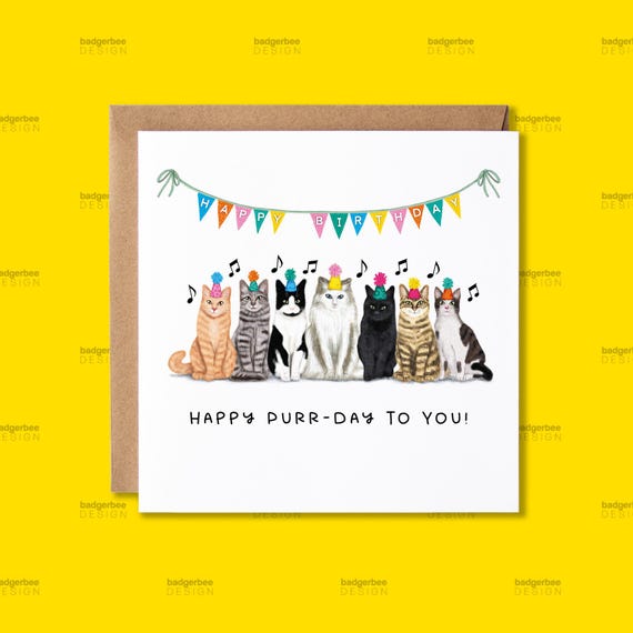 Funny Cat Birthday Card, Cat Pun Birthday Card, Happy Birthday Card for her, him, Cute Cats Card, Birthday Card from the Cat, Cat Mum, Dad