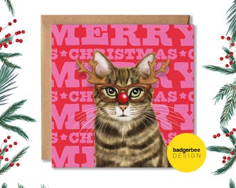 Brown Tabby Cat Christmas Card, Christmas Card for cat lover, Christmas Card from the cat, Brown Tabby cat owner