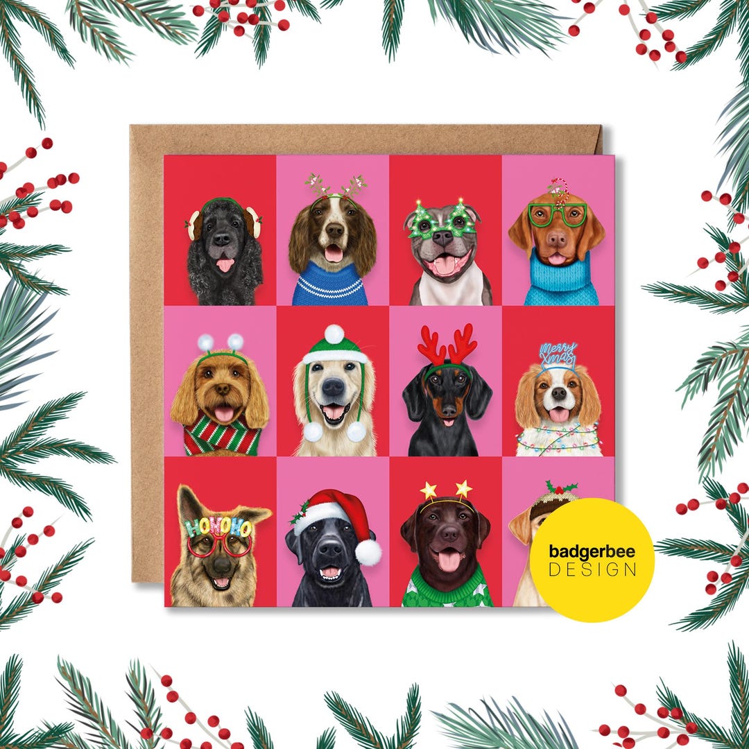 Funny Dog Christmas Card, Christmas Card for Dog Lover, Group of Dogs ...