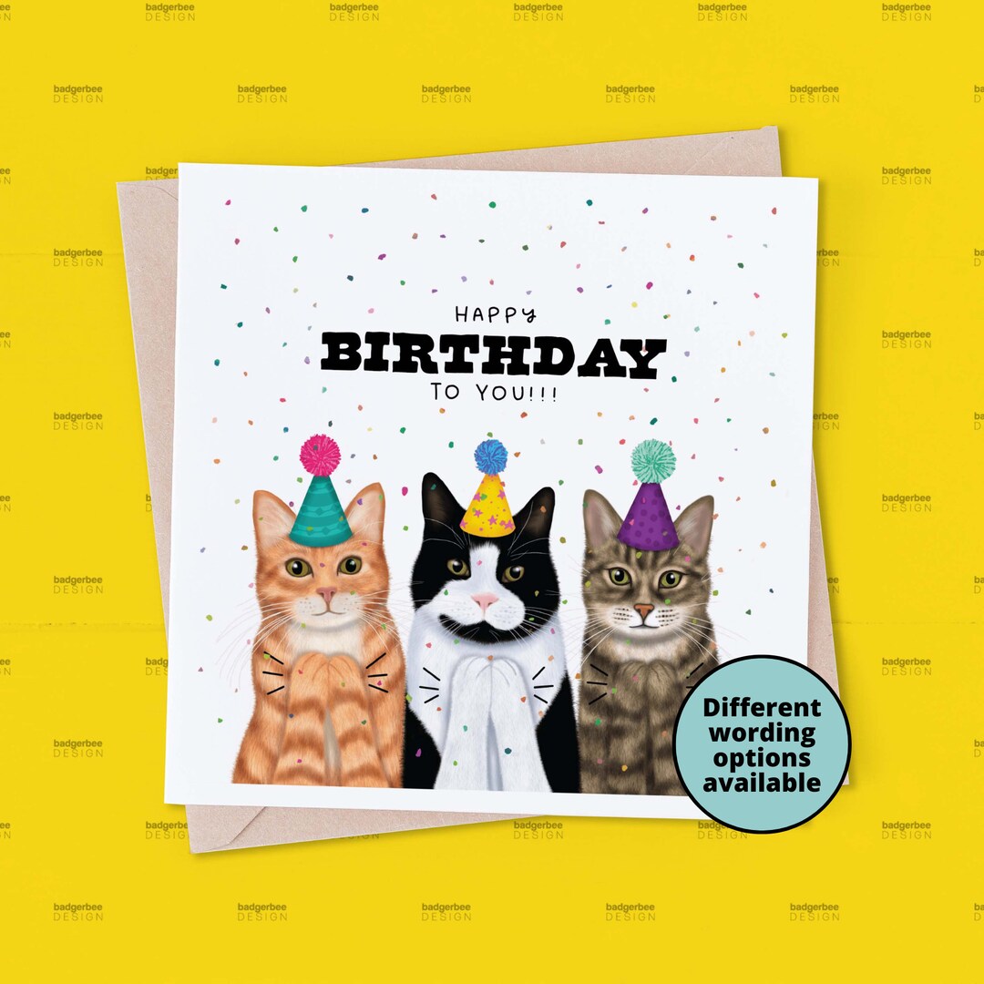 : bhiosng happy birthday card for cat lover, funny... Funny Cat Birthday Card, Cat Pun Birthday Card, Happy Birthday Card for ...