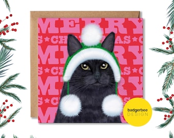Black Cat Christmas Card, Christmas Card for cat lover, Black Cat Card from the cat