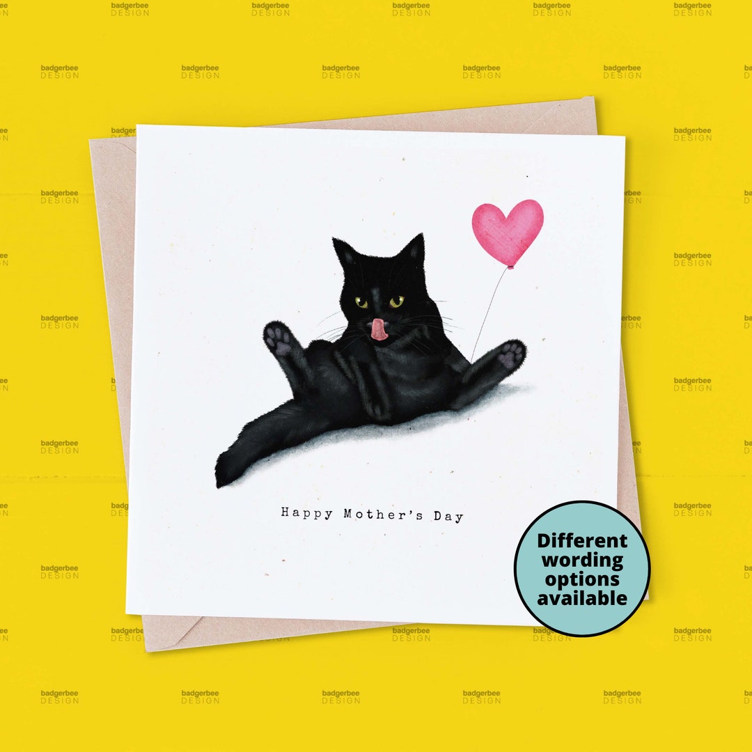Black Cat Mothers Day Card, Love You Mum Card for Mum, Mummy, Cute ...