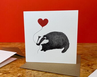 Tarjeta de amor de tejón, tarjeta de San Valentín para él, ella, esposo, esposa, tarjeta de "Destinados a estar juntos", linda tarjeta de aniversario, ilustración de tejón, tarjeta de tejón