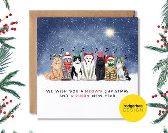 Funny Cat Christmas Card: Meowy Christmas Pun