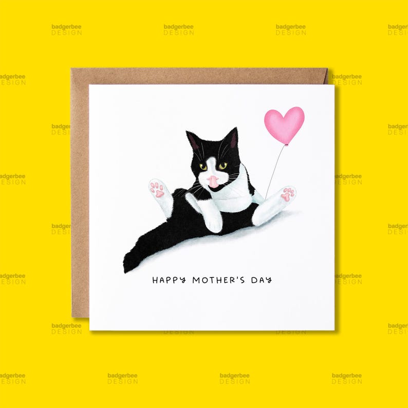 Funny Cat Mothers Day Card, Love You Mum Card for Mum, Mummy, Cute ...