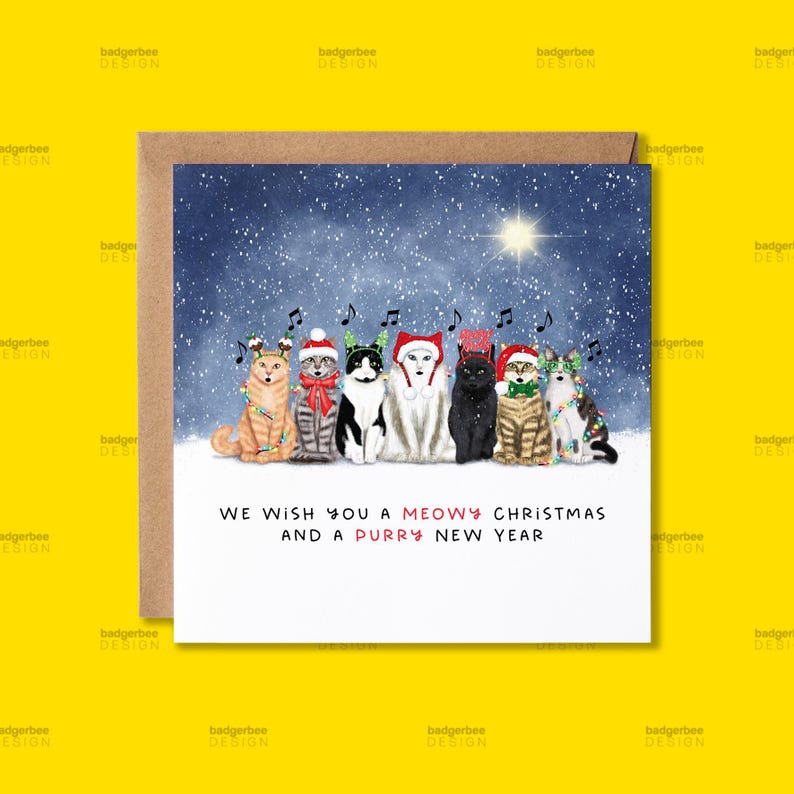 Funny Cat Christmas Card: Meowy Christmas Pun - Etsy UK