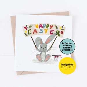 Personalised Easter Card for Granddaughter, Grandson, Daughter, Son, Grandma, Nanny, Nanna, Niece, Nephew, Cute Happy Easter Card with Bunny