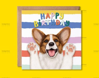 Corgi Dog Birthday Card, Funny Dog Happy  Birthday Card, Paws Up