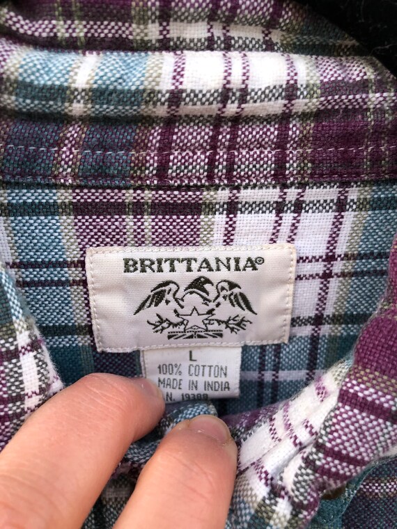Vintage distressed Brittania plaid flannel button… - image 2