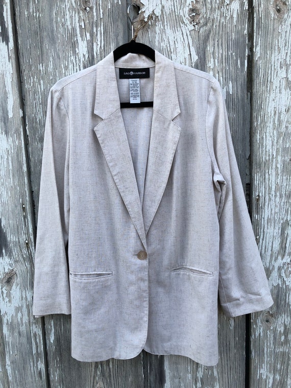 Vintage 90s Beige Jacket Suitcoat Linen Button-up… - image 1