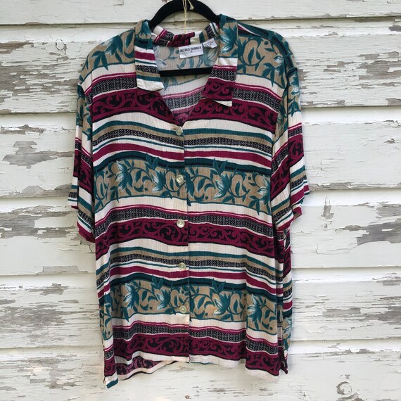 Vintage patterned collared button up oversized te… - image 1