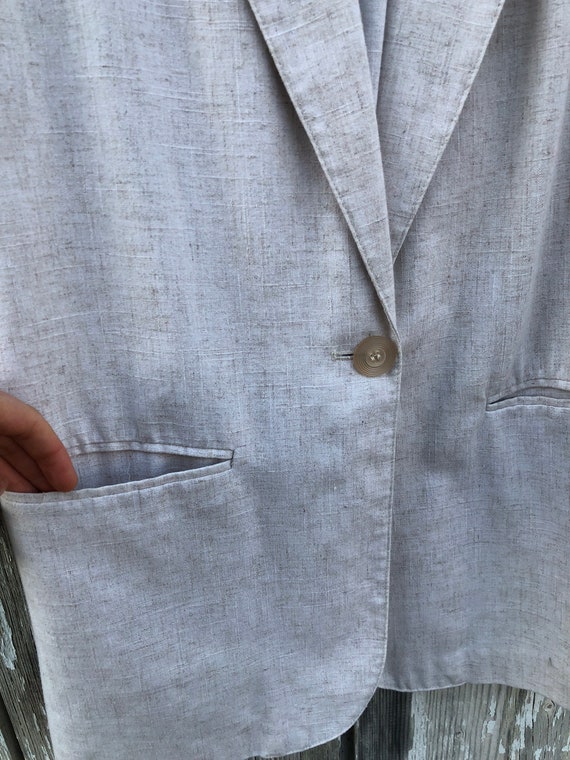 Vintage 90s Beige Jacket Suitcoat Linen Button-up… - image 4