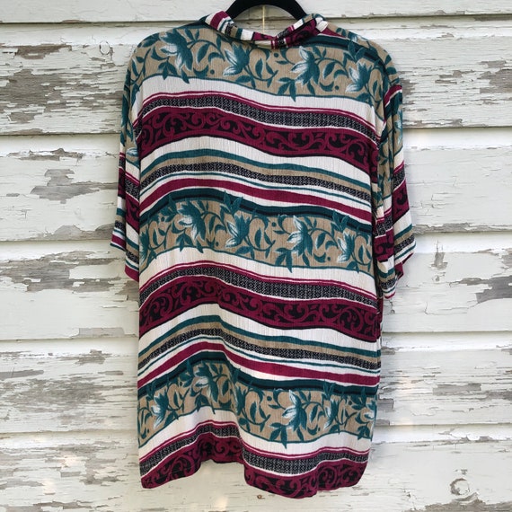 Vintage patterned collared button up oversized te… - image 2