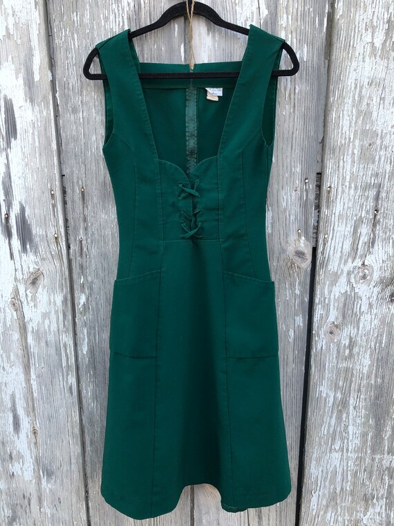 Vintage Handmade Apron Dress Costume Green Pocket… - image 1