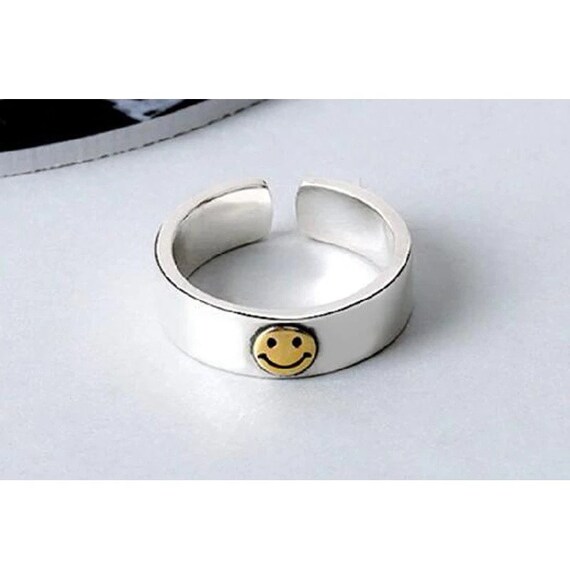Smiley Ring Smiley Face Ring Adjustable Ring Minimalist Etsy