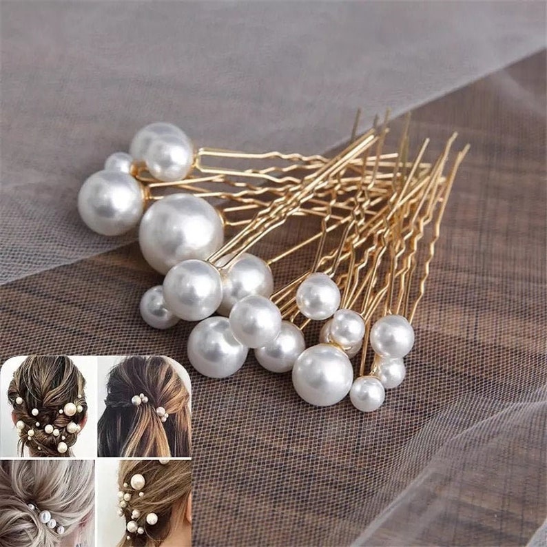 18 pcs Wedding hair pins Pearl hair pins Pearl Wedding hair accessories Large Pearl Bridal hair pins set of 18 Mixed Size pearls image 8