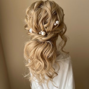 18 pcs Wedding hair pins Pearl hair pins Pearl Wedding hair accessories Large Pearl Bridal hair pins set of 18 Mixed Size pearls image 4