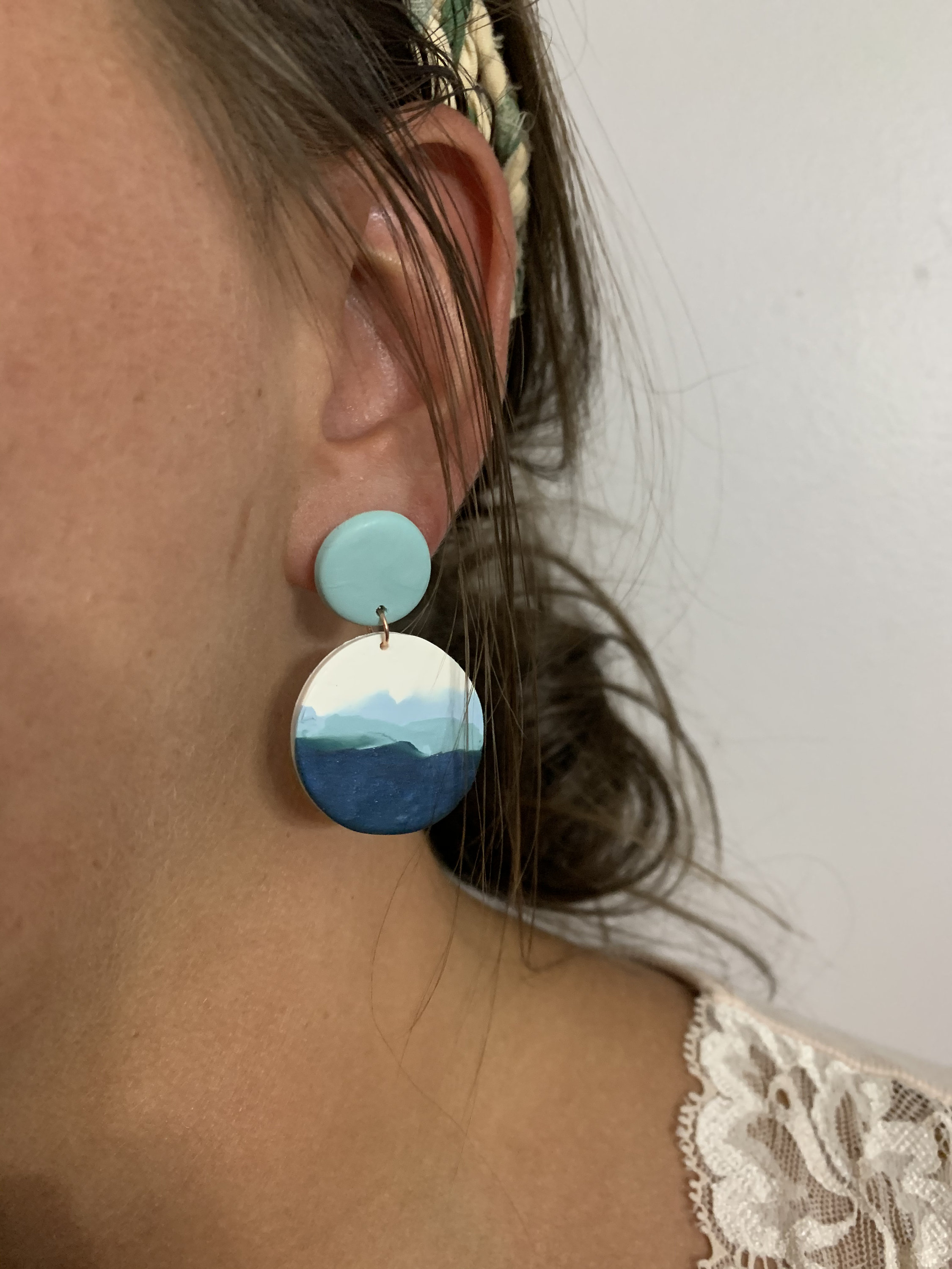 Handmade polymer clay earrings sea glass lightweight studs