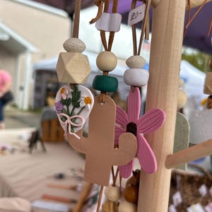 Wildflower Car Diffuser: Boho Polymer Clay & Wood, Essential Oil Aroma