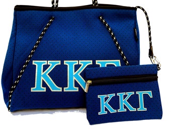 Kappa Kappa Gamma Greek Sorority Bid Day Dallas Hill Neoprene Tote Bag Beach Bag Purse for School, Travel, Beach, Boat, Pool, Gym, Gift