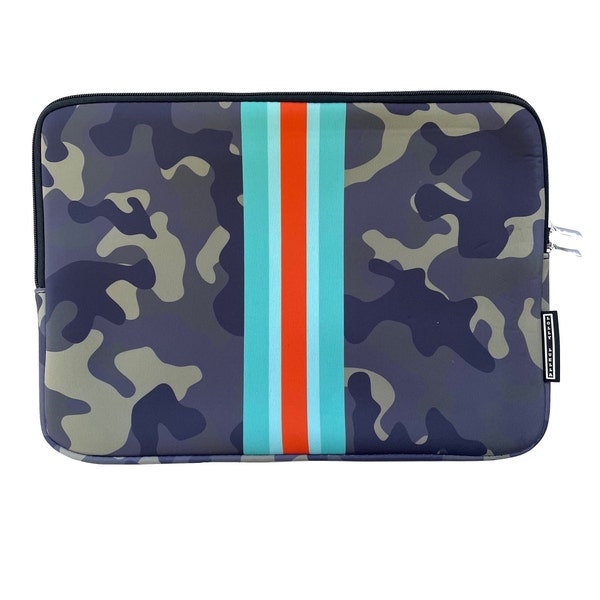 Lolly Luella Neoprene Laptop Computer Sleeve for Travel, Office, Woman, Teen Camo Pink Orange Stripe