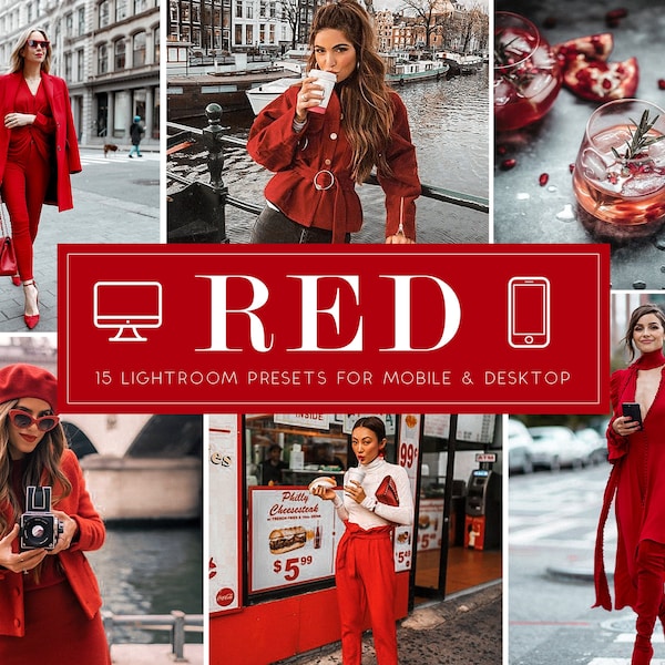 15 Red Lightroom Presets Mobile Desktop, Fashion Moody Outdoor Travel Presets Colorful Vibrant Portrait Photography Fashion Instagram Preset