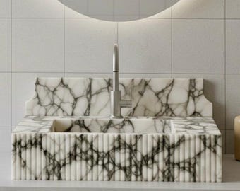 Calacatta Viola Marmor Waschbecken mit Aufkantung Handgefertigtes Natursteinbecken